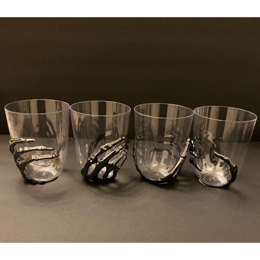 Set of 2 Metallic Silver look 3D Skeleton Hand Goblet & Cup w/ Spider Web Base - Picture 7 of 7